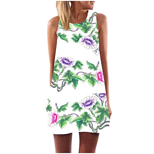 Preisvergleich Produktbild Ärmellose Kleid Gedruckt Schulter Beiläufige Frauen Damenmode Sommer Blume Tank Top Casual T-Shirt Tops Blusen Beiläufige Freizeitkleid Strandkleid (A-Grün, M)