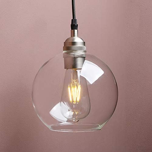 Yosoan Nordic Industrial Glass Ball Pendant Lights, Kitchen Dining Room Pendant Light Ceiling, Decorative Lighting, E27 Base (Brushed)