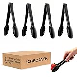 ICHROSAYA 24 Pieces Disposable Serving Tongs, 9' Heavy-Duty Plastic Utensils, BPA-Free, Scalloped Grip Salad Tongs, Perfect for Buffets, BBQ, Parties & Catering, Black