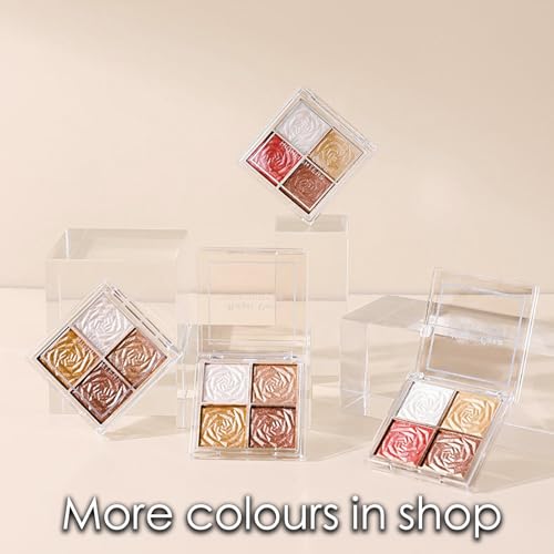 Highlighter Blusher Bronzer Contour 3-In-1 Makeup Palette, 4 Shades Shimmer Silver Gold Pink Face Highlighter Highly Pigmented Blendable Eyeshadow Eye Glitter Face Make-Up Palette for All Skin Tones - Image 8