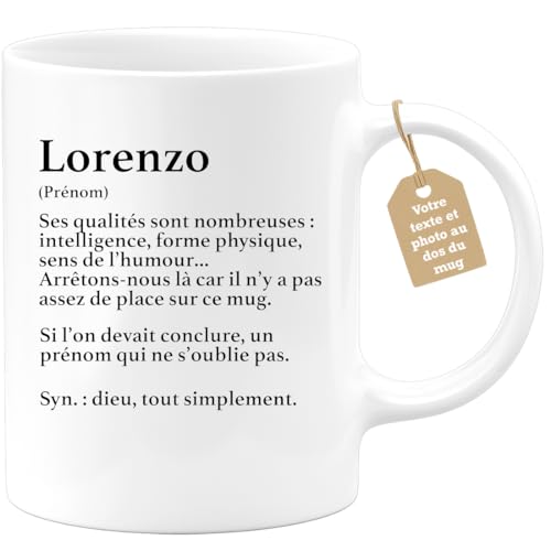 quotedazur - Mug Définition Prénom Lorenzo Dieu Tout Simplement - Cadeau Humour Prénom - Idée Cadeau Famille Saint Valentin - Tasse Prénom Lorenzo