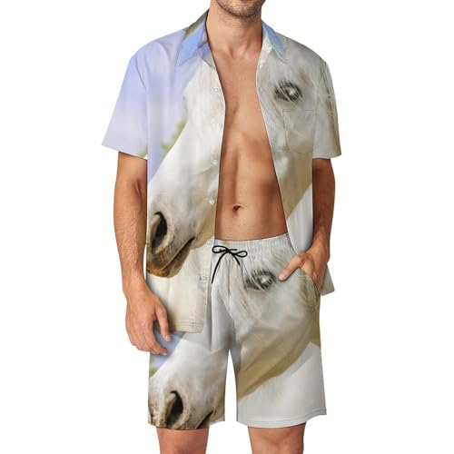 Chemise Hawaïenne Homme Ensemble Plage Licorne Blanche Short Pantalon Été Taille S