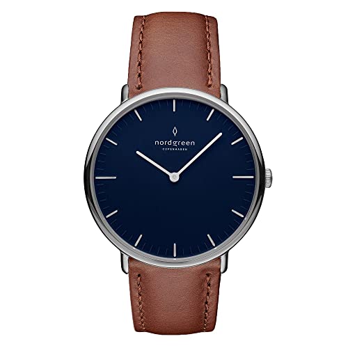 Image of Nordgreen Native Brown Leather 40mm Silver Case Watch