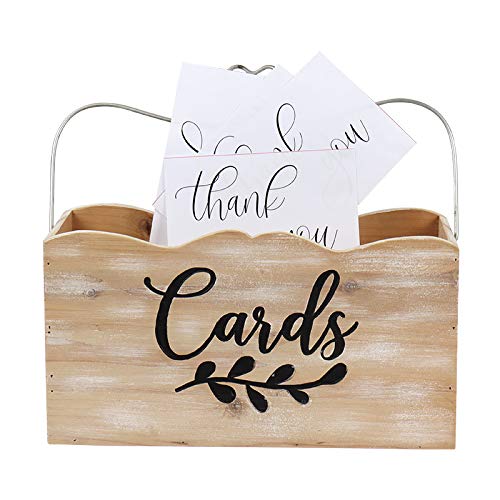 Hanna Roberts Card and Gift Holder Wood Box with Heart Handle Design for Weddings, Birthdays, Graduations, Baby and Bridal Showers, 14.2" x 6" x 8", Cards