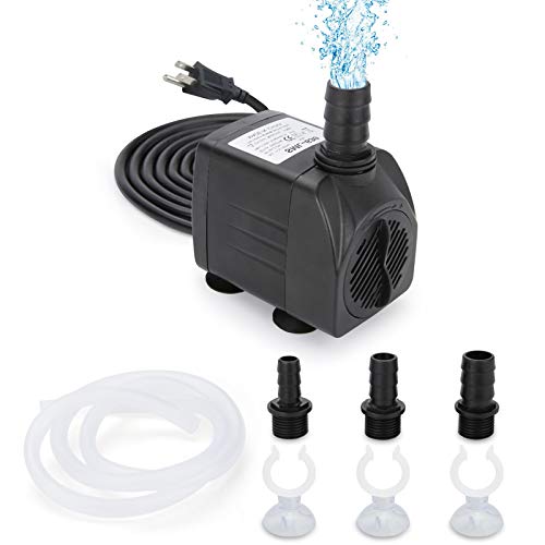 GROWNEER 550GPH Submersible Pump 30W Ultra Quiet Fountain Water Pump, 2000L/H, with 7.2ft High Lift, 3 Nozzles, 4.9 Feet Tubing for Aquarium, Fish Tank, Pond, Hydroponics, Statuary