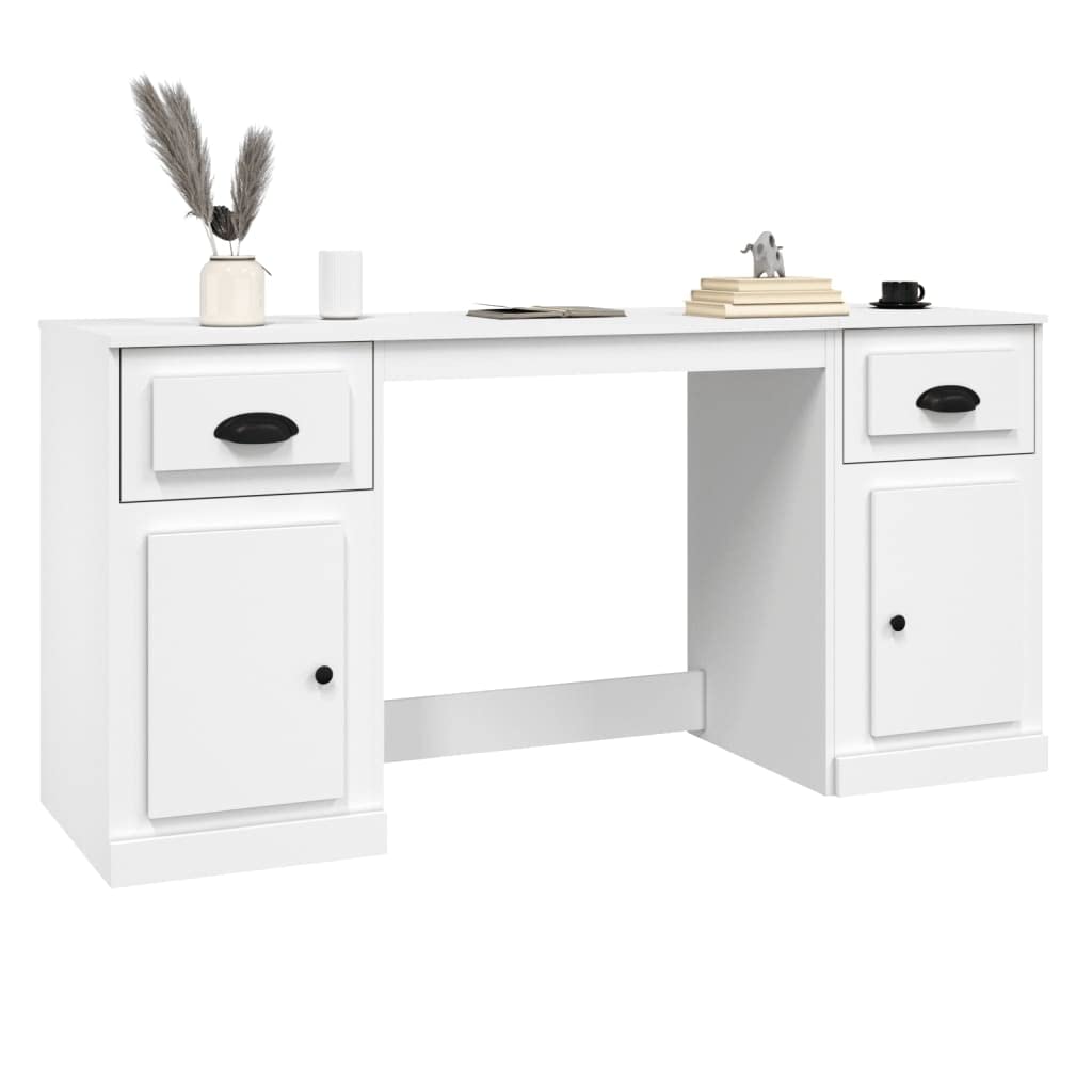 Scrivania con spazio di archiviazione, colore bianco, 154,5 x 50 x 75 cm, materiale in legno massiccio, design moderno, robusta soluzione per la casa, l'ufficio e la camera dei ragazzi