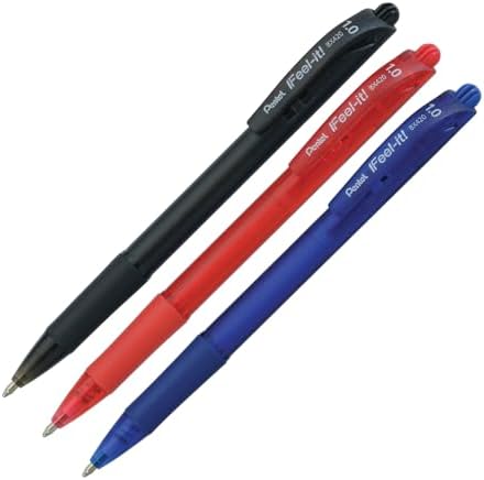 Kit com 3 Canetas Caneta Esferográfica Feel It 1 mm, Pentel, Pret...