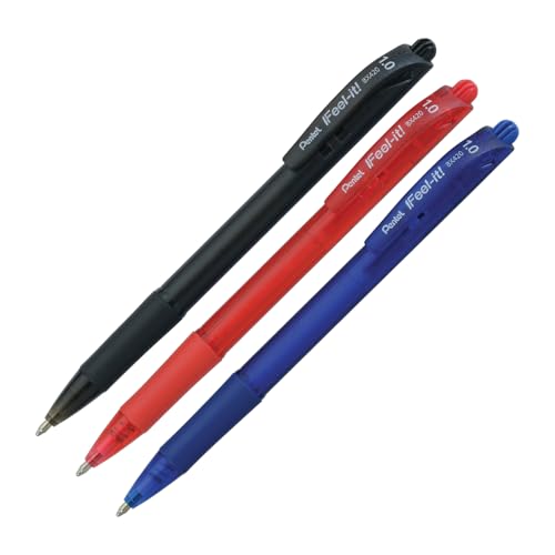 Pentel Caneta Esferográfica Feel It 1.0mm Kit 3 Cores Tintas Azul, Preto e Vermelho SM/BX420-ABC