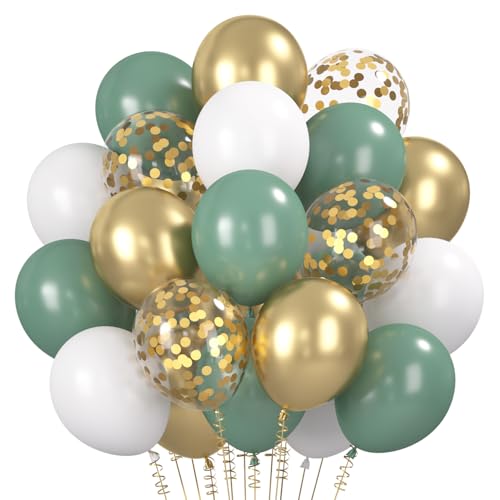 Luftballons Grüne, 60 Stück Retro Olive Salbei Grün Luftballon, Metallic Gold Konfetti Ballons, Weiâ€¦ – Miniatur