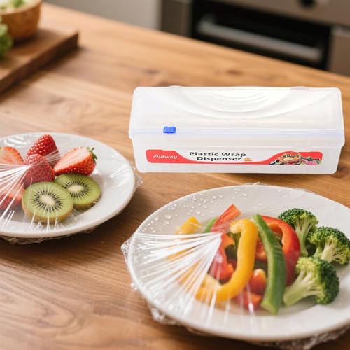 Plastic Wrap Dispenser with Cutter -Cling Wrap Dispenser with Slide Cutter for Food Film, Tin Foil, Aluminum Foil, Baking Paper (Plastic Wrap Dispenser + 12\'\' x 492\' BPA Free Film)