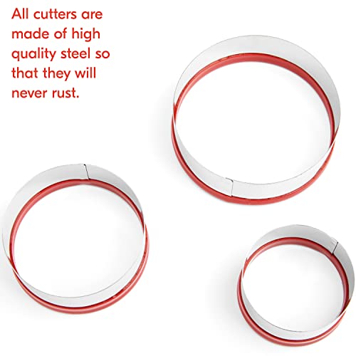 3Pcs Round Cookie Cutters 3", 4", 5", Circle Biscuit Cutter, Large Cookie Cutters, Small Cake Cutter, Dough Cutter, Unique Design With Protective Red Top Pvc #TOP4