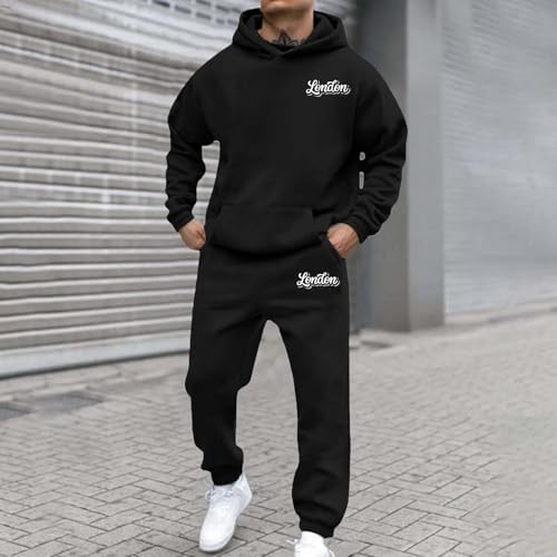 Survêtement homme à capuche imprimé lettre mode avec pull décontracté et jogging noir - 2