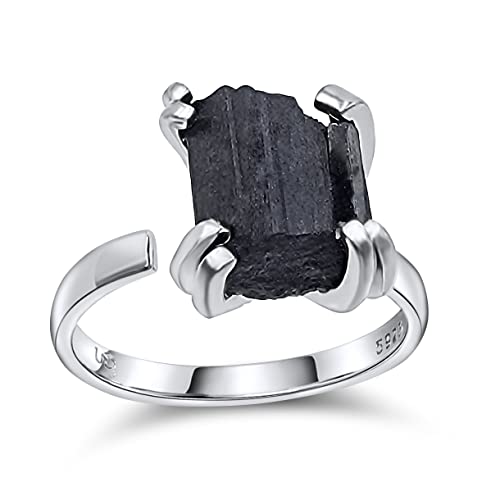 Natural raw black tourmaline adjustable...