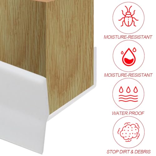 Gohytal Sockelleiste Küche Küchenleiste Abdichtungsprofil, Sockelprofil Sockelblendenprofil für 15mm 16mm 17mm Silikonkautschuk Küchen-Dichtung für Küchensockel, Transparent Sockelleiste (Weiß 5m)