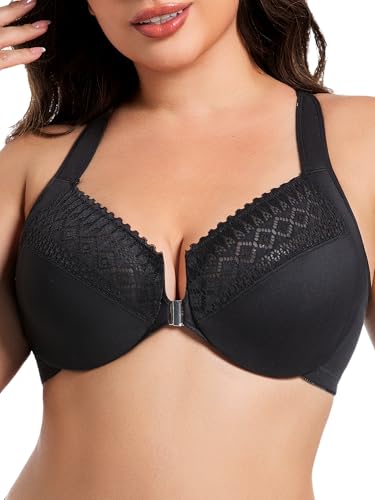 AILIVIN Women's Racerback Front Closure Full Coverage Unlined Underwire Plus Size Bras2