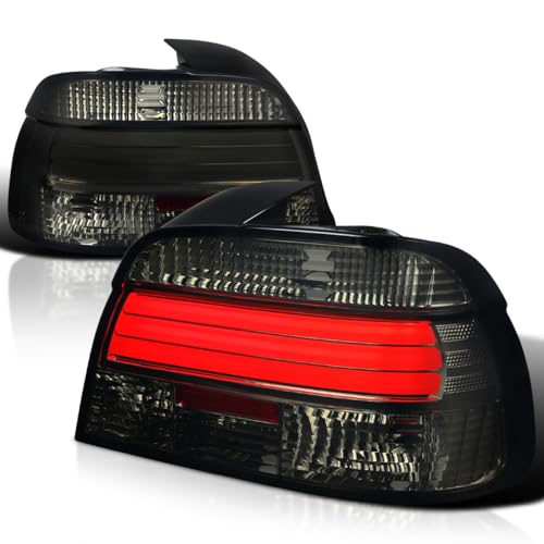SPEC-D TUNING Smoke LED Bar Tail Lights Compatible with 1997-2000 BMW E39 5-Series 4-Door, Left + Right Pair Assembly