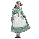 Happy Cherry ガールズ パイオニア フローラル ドレス セット コロニアル 1800年代 ルネッサンスドレス 3点/4点 3-15歳, 4点 グリーン, 13-14 Years