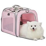Petsfit Transportbox Katze Hund,Faltbare Tragetasche Hundetasche für Katze kleine Hund,tragbare Hunde Flugtasche Reisetasche für Hunde mit Schultergurt und expandierbare Betteinlage,L,Rosa
