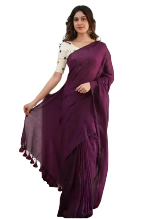 Smriti's Solid Pure Cotton Handloom saree with Running Blouse-picture-39