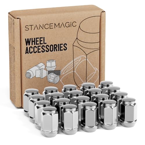 Image of StanceMagic 20pcs 1 /2-20 Lug Nuts Bulge Closed End - Cone Acorn Seat, 3 /4 inch 19mm Hex - Compatible with Ford Mustang Explorer Ranger F100 F150 Econoline Dodge Ram 1500 - Chrome Silver, 1.4in Length