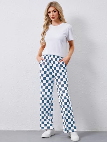 YKR Checkered Pants Women Casual Loose Wide Leg Straight Lounge Comfy Y2K Gingham Pants with Pockets3