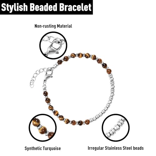 Mens Bracelet Stainless Steel Bracelets for Men&Women Beaded Bracelets,Valentines Birthday Annivesary Jewelry Gifts for Husband Father Mother Friends,Casual Trendy Men's Bracelets Cool Adjustable3