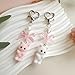 Misovela Cute Fuzzy Cat Keychain Y2K Aesthetic Kawaii Pink White Cat Lovers Decor Gifts Heart Bow Pendent Bag Charm (White)