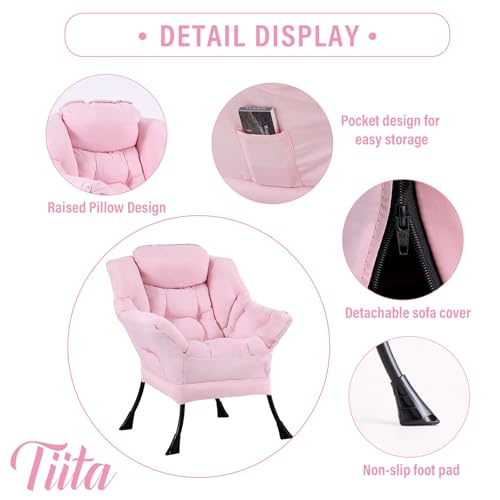 Image of Tiita Lazy Chair, Pink Modern Large Accent Armchair, Comfy Leisure Sofa Reading Chair for Bedroom, Living Room, Dorm Rooms, Garden and Courtyard, Pink