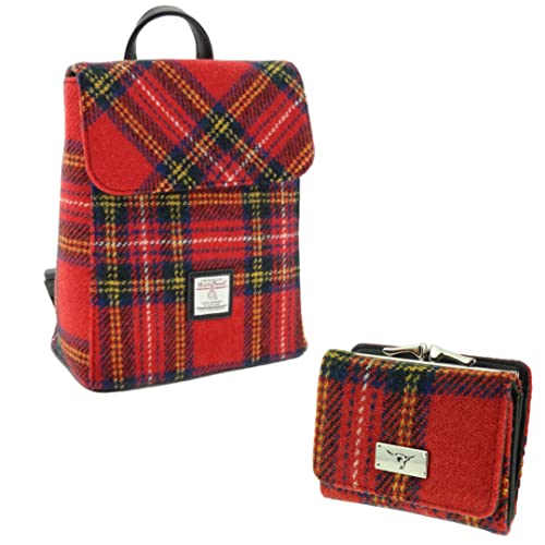 Glen Appin - Mini sac à dos Harris Tweed « Tummel » pour femme avec petit sac à main assorti « Unst » en tartan rose foncé - 1 sac à bandoulière et sac à main - Motif à carreaux, Royal Stewart Cover