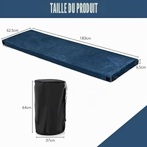 FANTASK Matelas de Camping léger en Mousse à mémoire de Forme avec Housse en Flanelle avec Sac de Transport Bleu Marine