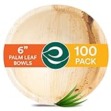 ECO SOUL 100% Compostable, Biodegradable, Disposable Palm Leaf Bowls, Like Bamboo Bowls, Eco-friendly | Sturdy, Microwave & Oven Safe (100, Large 6' (16 Oz) | Round)