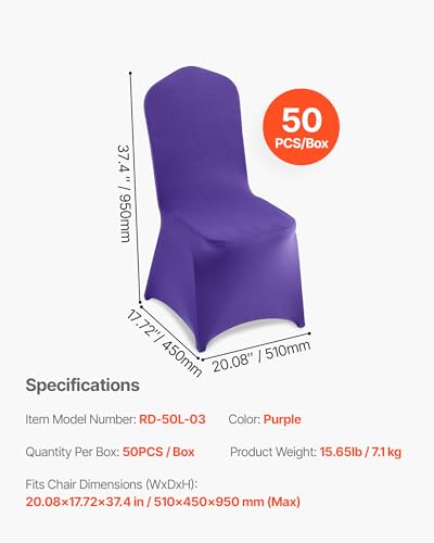 Image of VEVOR Chair Covers, Polyester Spandex Chair Cover, Stretch Slipcovers for Wedding Party Dining Banquet Flat-Front Chair Covers (Purple-a, 50PCS)