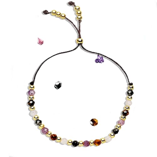 Brateuanoii Pulsera Piedras Naturales Mujer, Pulse ra de Piedras Sanadoras 7mm, Pulsera Elástica de Sanación Ajustable, Pul sera de Piedra Natural Para Amantes, Niñas, Amigos