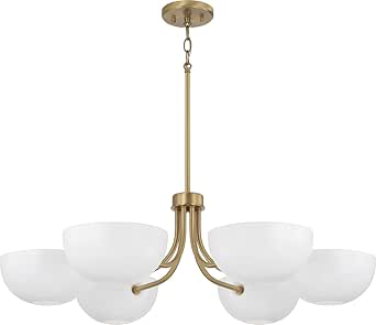 Capital Lighting 451461AW Reece Modern Retro/Vintage Art Deco Matte White Metal Shades Chandelier, 6-Light 360 Total Watts, 10" H x 34" W, Aged Brass and White