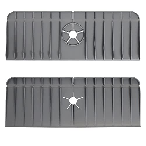 Jarfar Kitchen Sink Splash Guard Silicone Faucet Mat Drip Catcher Tray Silicone Soap Sponge Holder Faucet Splash Guard For Kitchen Double Sink Protector Pad For One Hole Faucet Countertop,Grey #TOP6