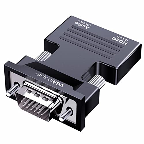 Image of NEXSA HDMI to VGA Adapter Converter 1080p Video Dongle with Audio Jack | Converts digital HDMI female inputs to analog VGA male displays. Features an integrated stereo audio routing port.