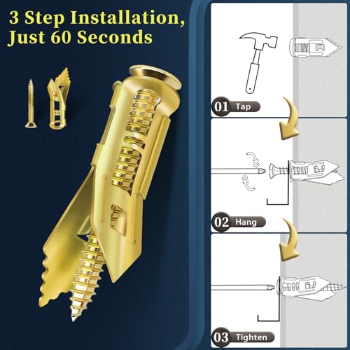 Oyuseive 70 Pcs Self Drilling Drywall Anchors with Screws Kit, 2 Sizes Heavy Duty Metal Expansion Anchors for Drywall- 1.18in & 1.57in, No Pre-Drill No Holes, for Picture Frames, Mirror, Shelves