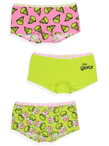 MJC Dr Seuss The Grinch Women's 3-Pack Allover Character Designs Underwear Panties Pink Santa...