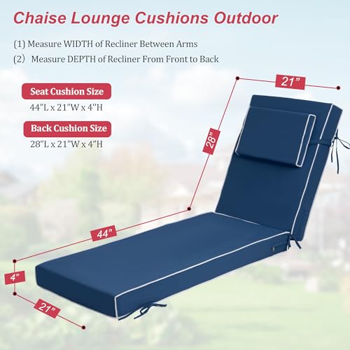 Adssixiao Chaise Lounge Cushions Outdoor 72x21x4 Inch, Patio Lounger Chair Cushion with Removable Cover, Fade Resistant Replacement Pad for Outdoor Furniture (Blue+White Side, 72x21x4 inch) by Adssixiao - Used condition - Image 2