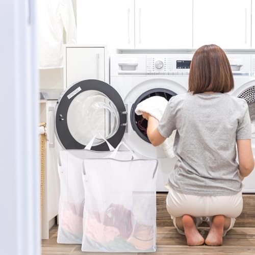 Simarro 2Pcs Mesh Laundry Nets with Zips, White Reusable Travel Laundry Bags with Handle for Delicate Items, Home, Dorm, Hotel, Travel Use (Fine Mesh) - Image 6