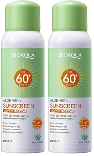 Protetor solar facial em spray BIOAQUA Aloe Vera SPF60+ 150 mL, pacote com 2