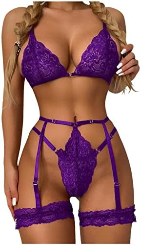 Valentine Lingerie for Women Valentine Lingerie Set Valentine Women Sexy Lace Heart Chemise Sleepwear Babydoll Teddy Lingerie Nightgown Pajamas Purple