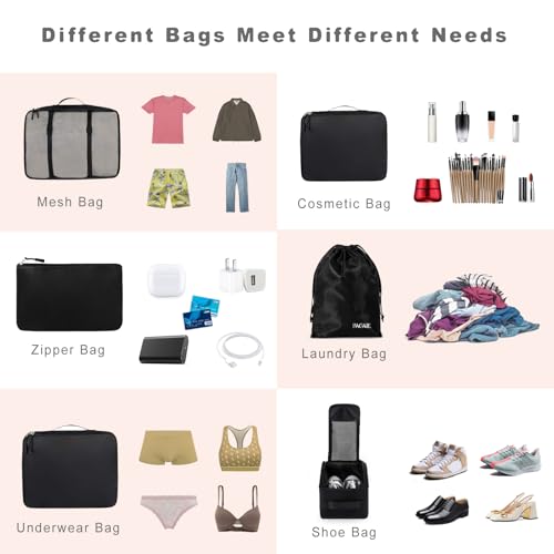 BAGAIL 8 Set Packing Cubes Luggage Packing Organizers for Travel Accessories-Jet Black