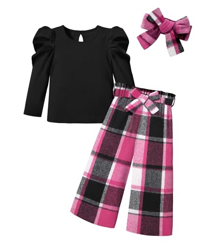 MIGU Toddler Girl Clothes,Girls Fashion Clothes Puff Sleeves Shirt Pants Headband 3Pcs Girls Gifts Sets