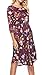Womens Dresses 3/4 Sleeve Round Neck Floral Casual Swing Midi Dress with Pockets Rose Red M