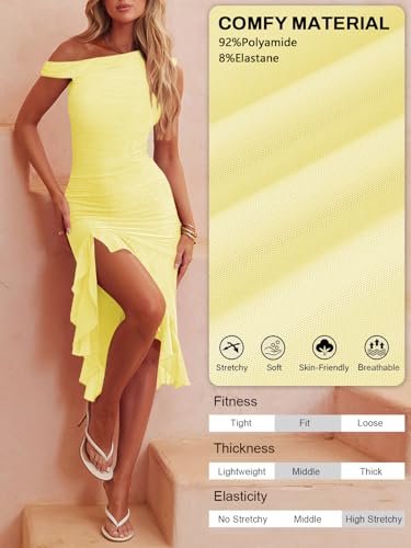 Women Sleeveless One Shoulder Bodycon Midi Dress Summer Side Slit Mesh Irregular Ruffle Cocktail Dress for Women4