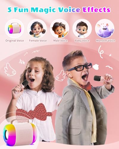 E-SMARTER Mini Karaoke Machine 2 Microphones, Bluetooth 5.3 Kids Karaoke Machines Portable with 4 Dazzling Light Modes & Voice Changer, Boys Girls Toys for 3-12 years old for Kids - Image 4