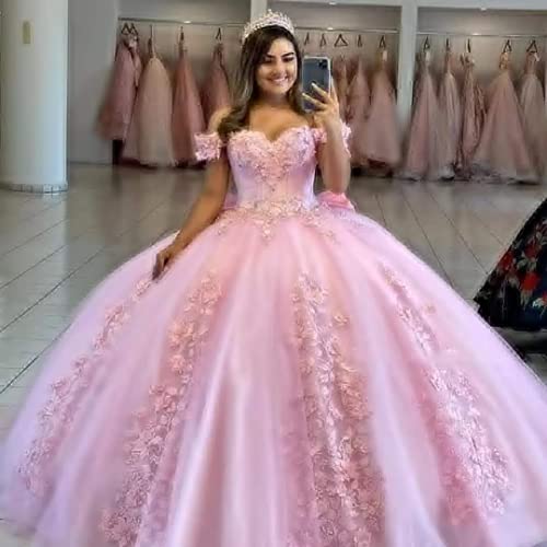 MuXiuFC Off Shoulder Quinceanera Dresses Long Ball Gowns 3D Flower Puffy Lace Tulle Prom Dresses2