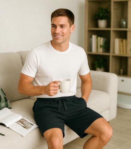 Image of DAVID ARCHY Mens Pajama Shorts Cotton Sleep Shorts Pajama Pants 2 Pack | Soft Night Shorts, Comfy Pj Shorts, Sleeping Shorts with Pockets, Pajama Bottoms Breathable & Lightweight Lounge Shorts