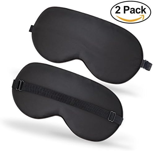 100% Silk Sleep Mask Pack of 2, Super Soft & Smooth Travel Sleeping Mask with Adjustable Strap, Cotton Filled, Blackout Night Eye Mask for Sleeping, Natural Mulberry Silk Blindfold for Men Women Kids